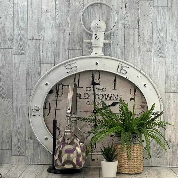 COACH - Mini Madison Op Art Shoulder Handbag Purple Silver Cream & Gray - Picture 7 of 15